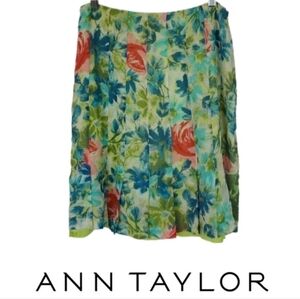 Silk Skirt Green Watercolor Floral